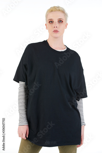 Blank t-shirt mock-up - Grunge, rock punk girl ready for your design