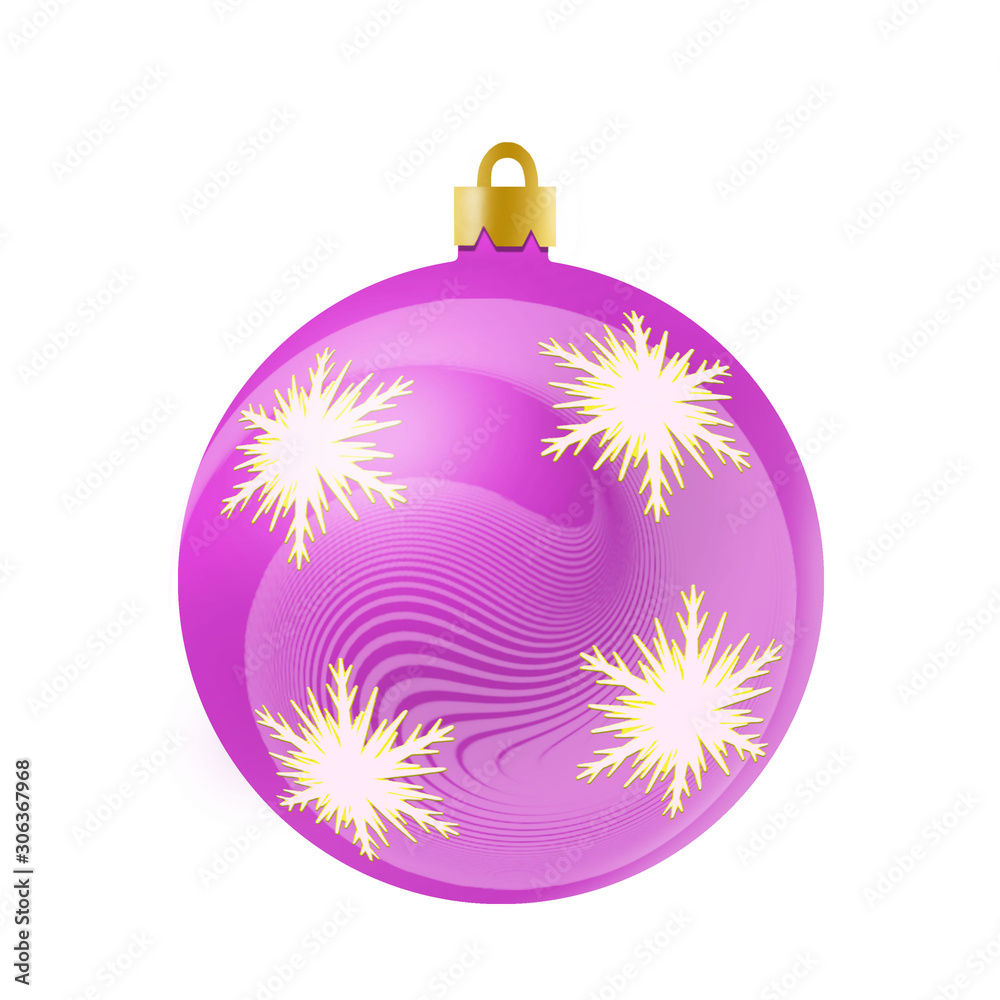 Toy for the Christmas tree. Glass pink ball with a pattern in the form of several snowflakes on an abstraction background. Toy for the Christmas tree. Glass pink ball with a pattern in the form of several snowflakes on an abstraction background.