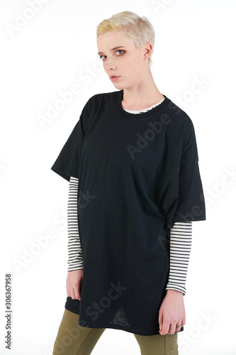 Blank t-shirt mock-up - Grunge, rock punk girl ready for your design