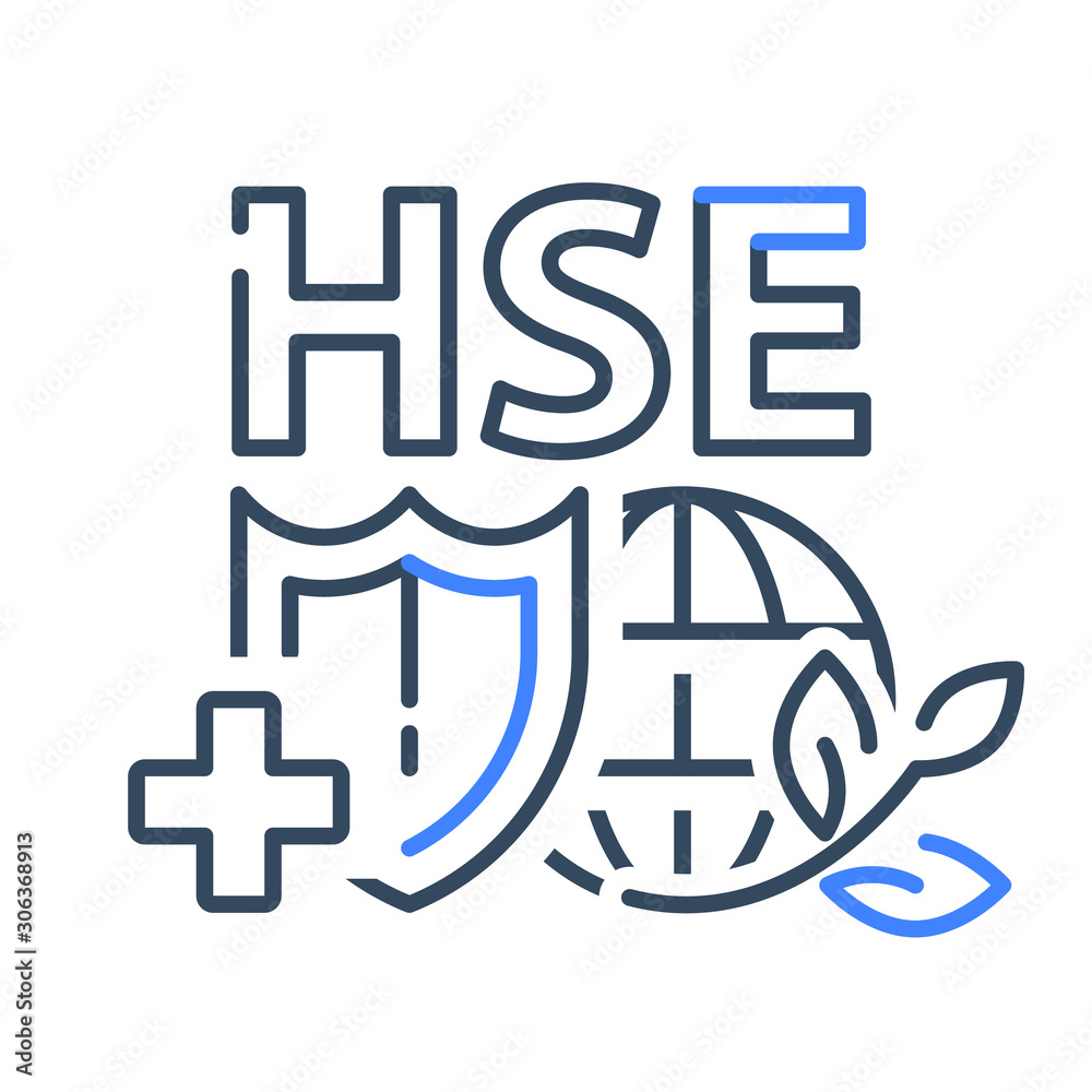 HSE concept, health safety environment, shield and cross, globe and leaf HSE concept, health safety environment, shield and cross, globe and leaf