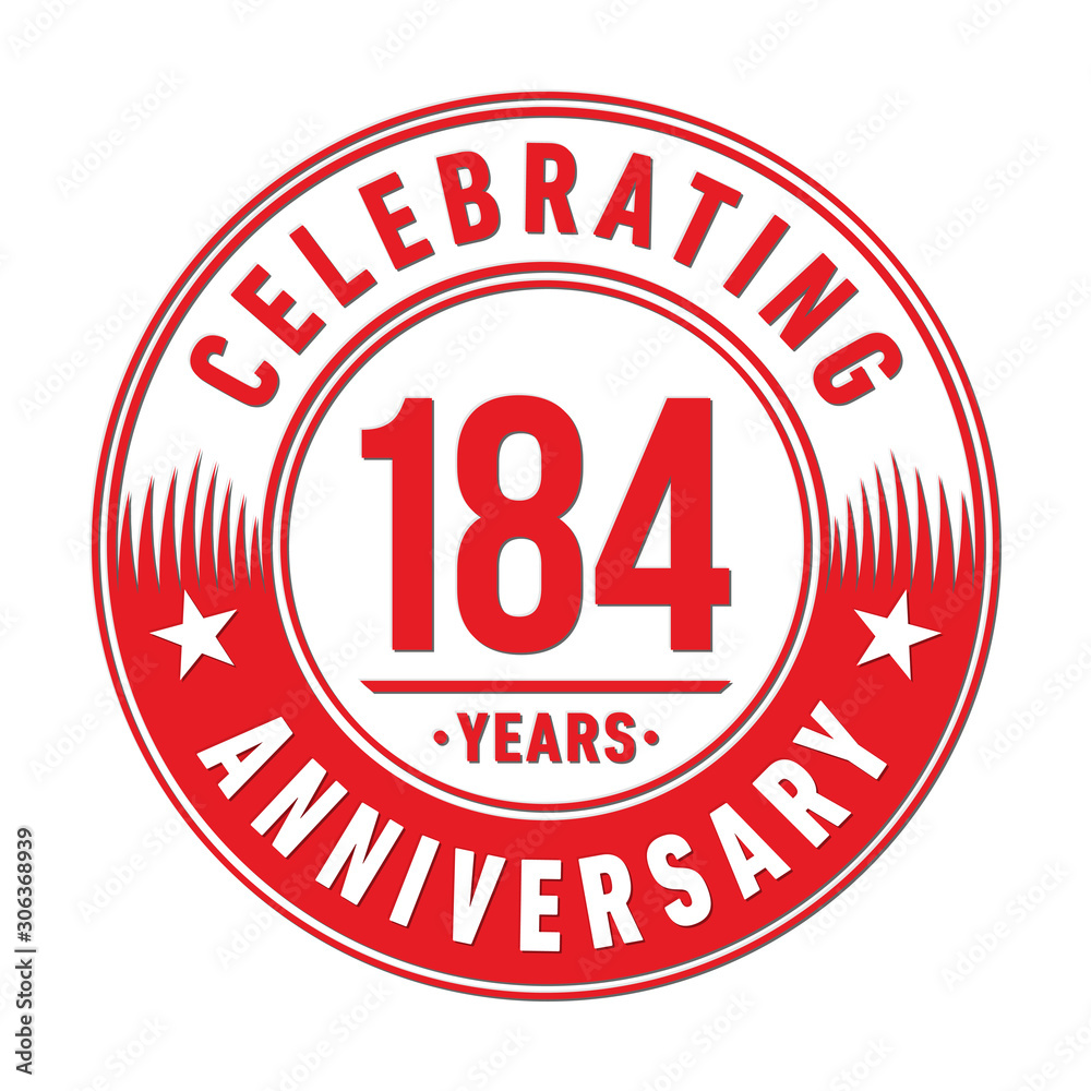 184 years anniversary celebration logo template. One hundred eighty four years vector and illustration.