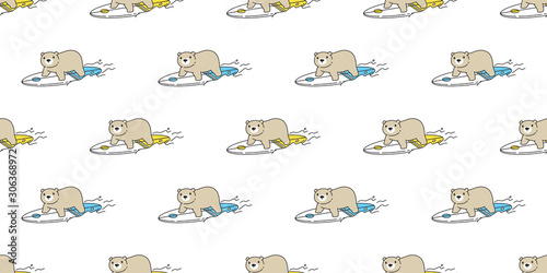 Bear seamless pattern polar bear vector surfboard surfing sport beach summer scarf isolated teddy ocean cartoon repeat background tile wallpaper illustration doodle design