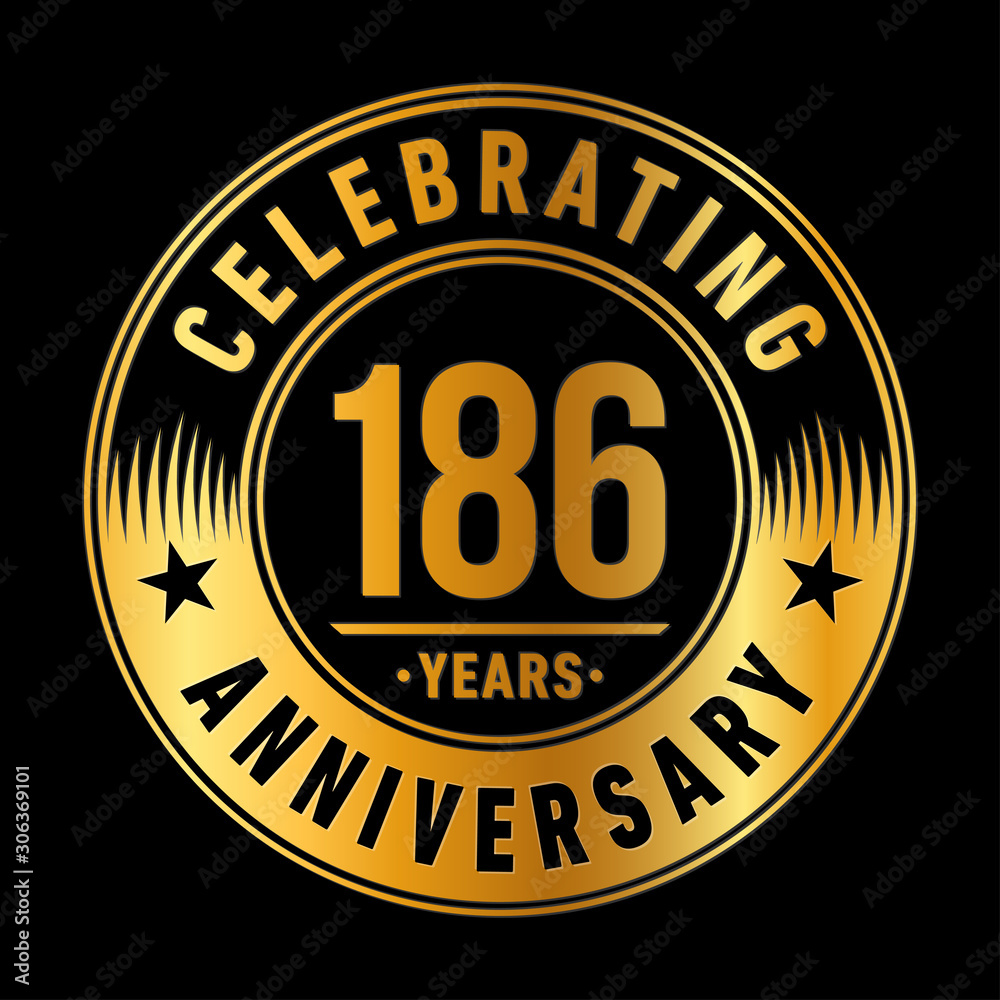 186 years anniversary celebration logo template. One hundred eighty six years vector and illustration.