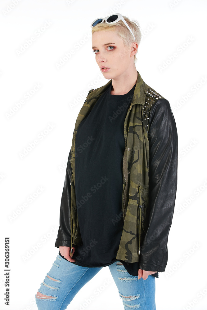 Blank t-shirt mock-up - Grunge, rock punk girl ready for your design