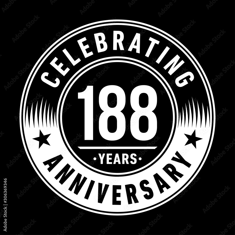 188 years anniversary celebration logo template. One hundred eighty eight years vector and illustration.