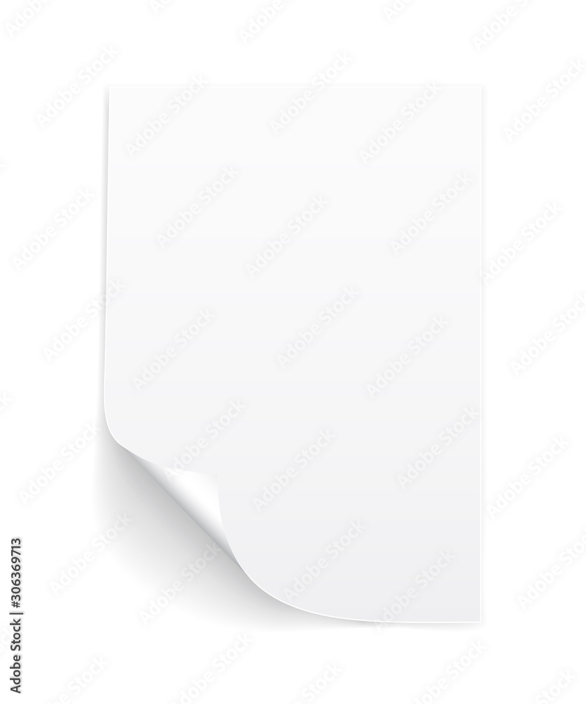 Blank A4 sheet of white paper with curled corner and shadow, template for your design. Set. Vector illustration Blank A4 sheet of white paper with curled corner and shadow, template for your design. Set. Vector illustration