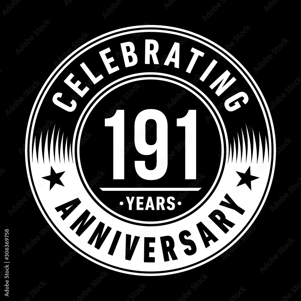 191 years anniversary celebration logo template. One hundred ninety one years vector and illustration.