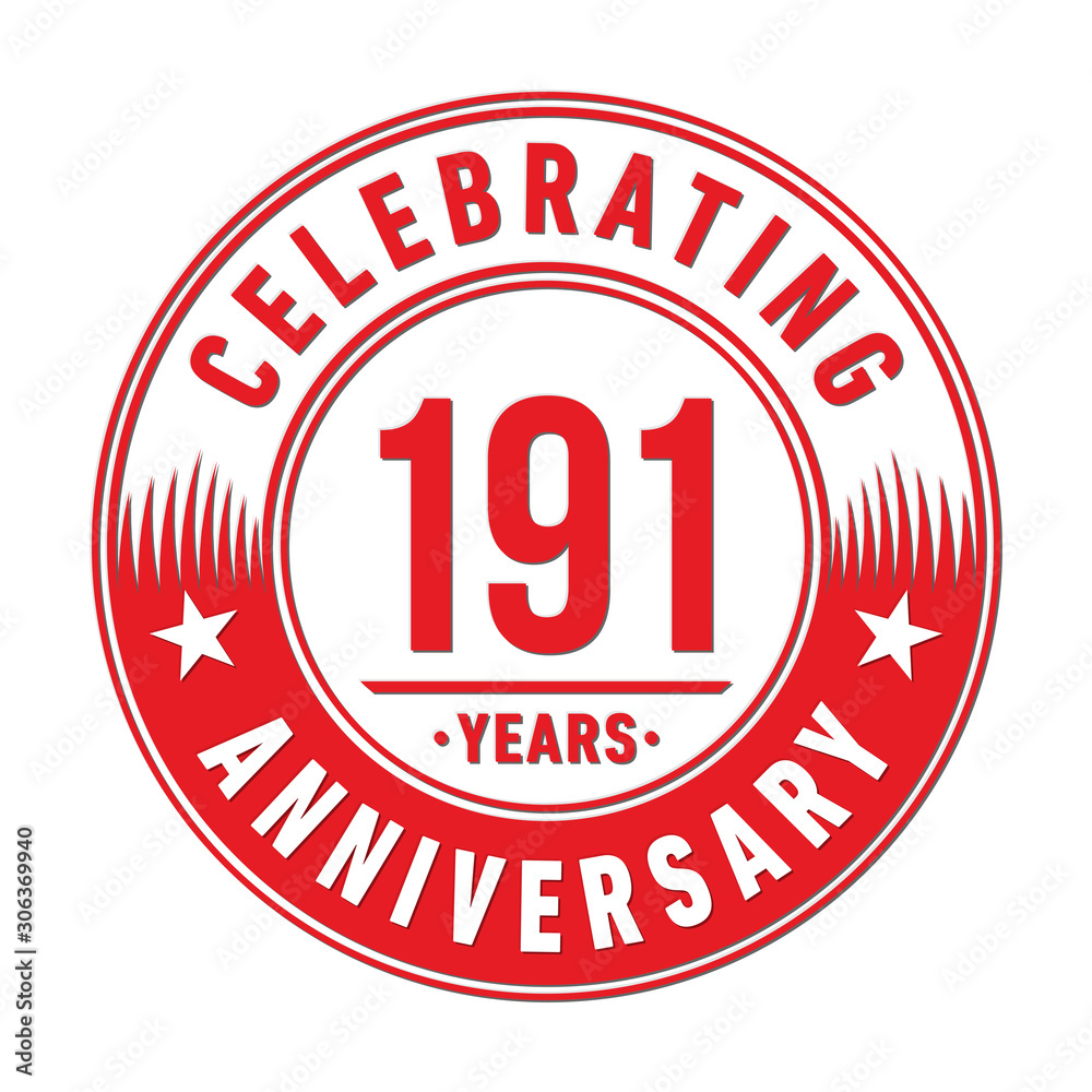 191 years anniversary celebration logo template. One hundred ninety one years vector and illustration. 191 years anniversary celebration logo template. One hundred ninety one years vector and illustration.