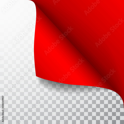Paper page with curled corner and shadow. Template for your design. Set. Vector illustration