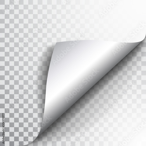 Paper page with curled corner and shadow. Template for your design. Set. Vector illustration
