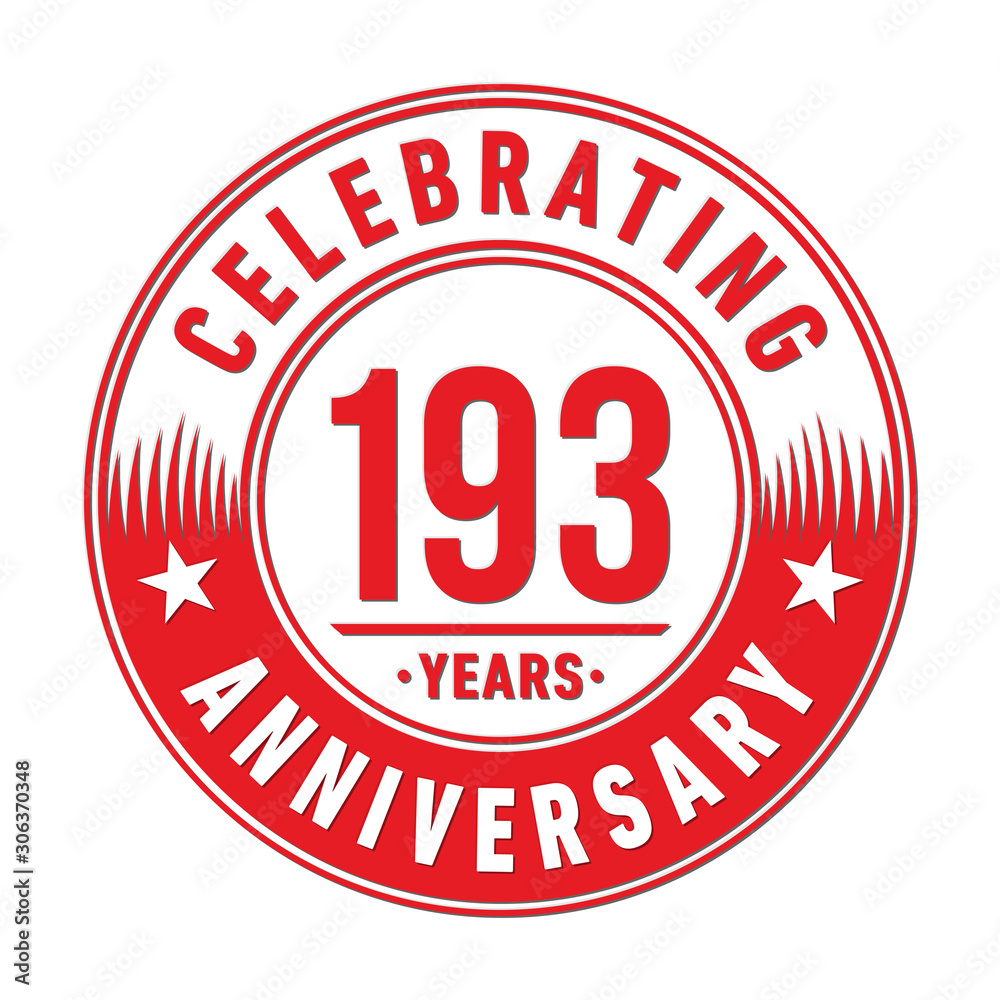 193 years anniversary celebration logo template. One hundred ninety three years vector and illustration.