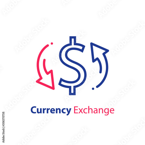 Currency exchange, dollar sign and circle arrow, fast loan, financial solution