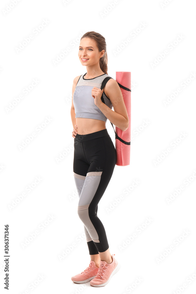 Sporty young woman on white background Sporty young woman on white background