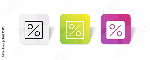 square badge with percentage sign icon in outline and solid style with colorful smooth gradient background, suitable for UI, app button, infographic, etc