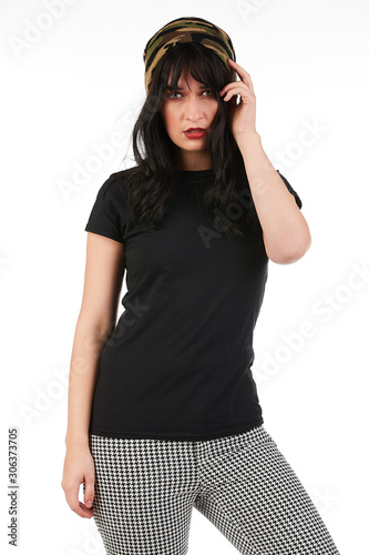 Blank t-shirt mock-up - Grunge, rock punk girl ready for your design