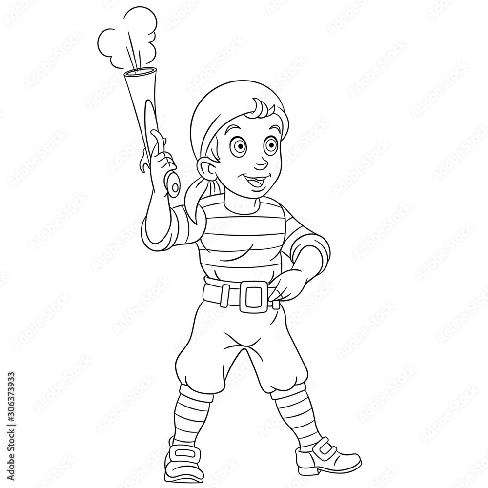 coloring page with boy pirate