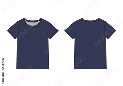 Technical sketch unisex t shirt in blue colors. T-shirt vector illustration. Underwear top design template.