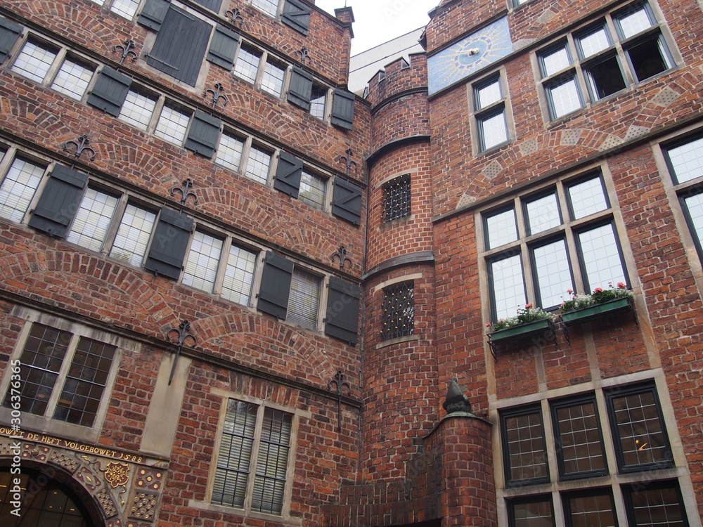 A historic red-brick building with an interesting trick, Bremen, Germany