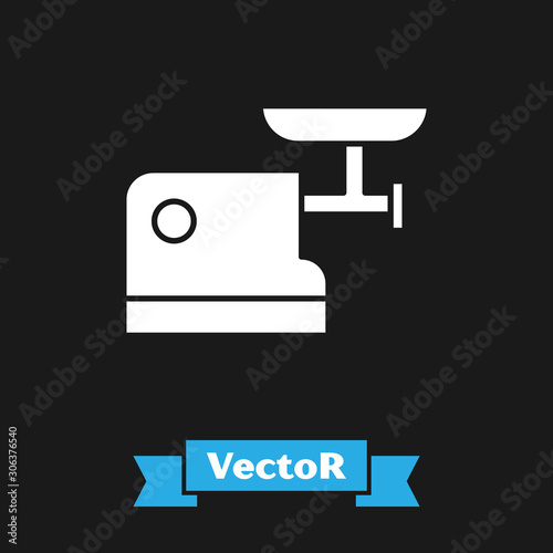 White Kitchen meat grinder icon isolated on black background. Vector Illustration
