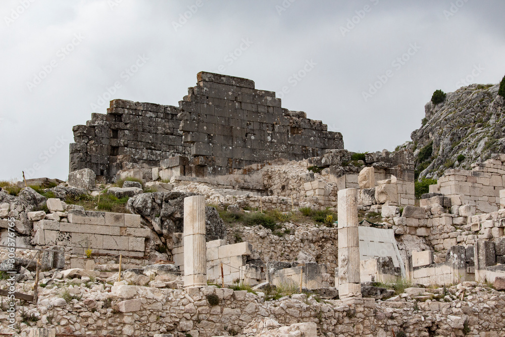 Ruins of ancient city Sagalassos, historical columns, Turkey