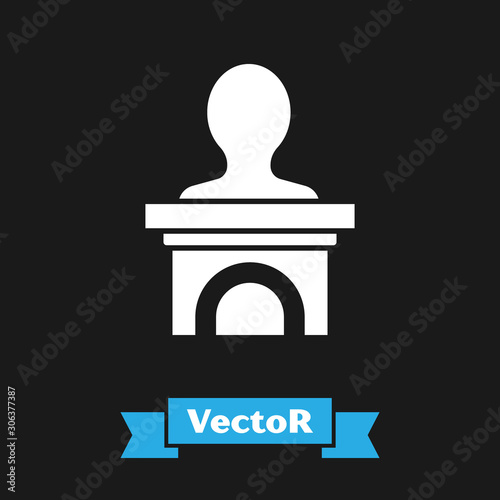 White Stage stand or debate podium rostrum icon isolated on black background. Conference speech tribune. Vector Illustration