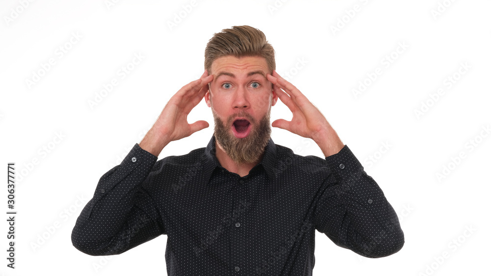 Young handsome man with head full of ideas! He is so excited! Young handsome man with head full of ideas! He is so excited!