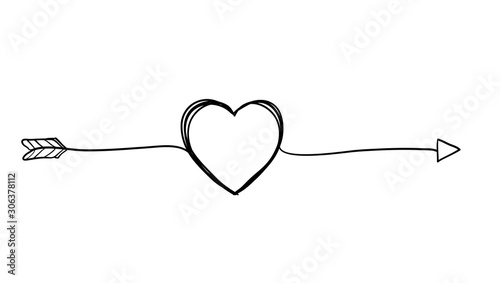 Tangled grunge round scribble hand drawn heart with thin line, divider shape. continuous line style vector isolated