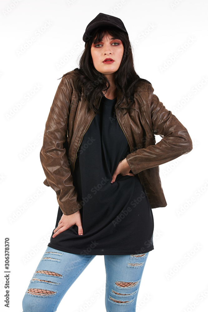 Blank t-shirt mock-up - Grunge, rock punk girl ready for your design Blank t-shirt mock-up - Grunge, rock punk girl ready for your design