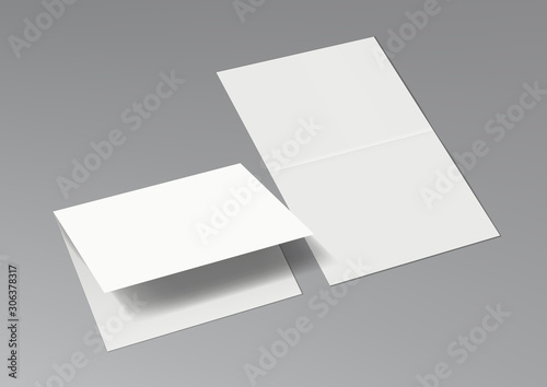 3D Two Halffold Blank White Brochure Template