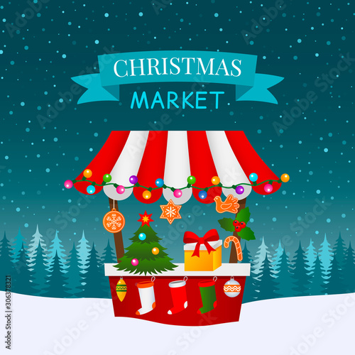 festive poster with the inscription Christmas market.