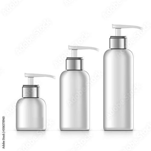 3D Cosmetic Dispenser Bottles Isolated On White