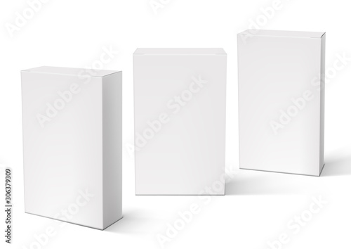 3D White Blank Packaging Boxes Set Isolated