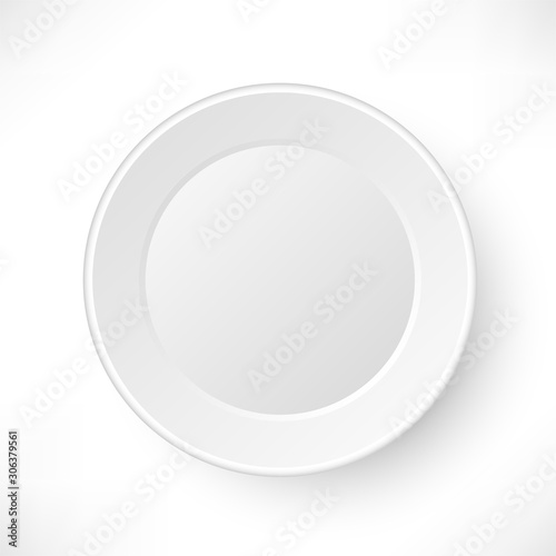 Empty white plate isolated on white background top view. Kitchen dishes realistic vector illustration, tableware element