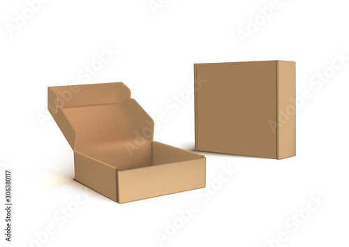Isolated Two Cardboard Boxes On White Background