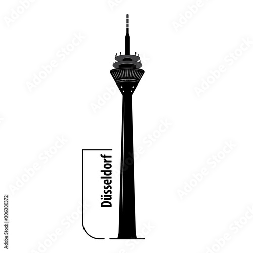Dusseldorf Germany city tourist landmark silhouette. Flat concept graphic for presentation or web design. Text - city name Dusseldorf. Vector illustration.