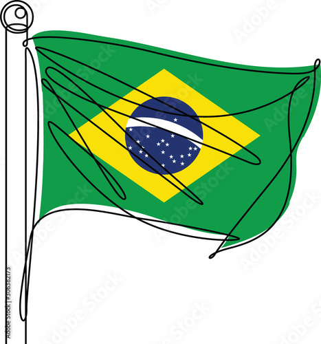 Brazil National Flag One Continuous Line Vector Abstract Icon