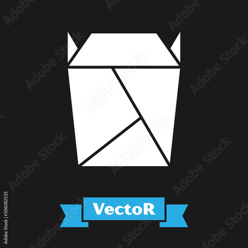 White Chinese restaurant opened take out box filled icon isolated on black background. Take away food. Vector Illustration