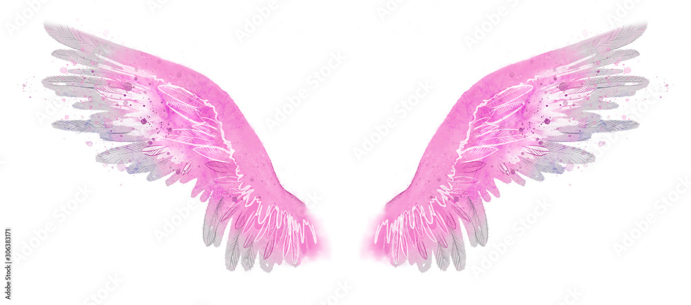 Fototapeta piękne magiczne akwarele różowe skrzydła, wolność i szczęście