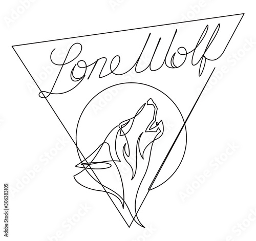 Black and White Lone Wolf One Continuous Line Abstract Vector Graphic Illustration