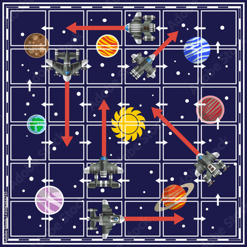 A board game on the space theme. Vector illustration.