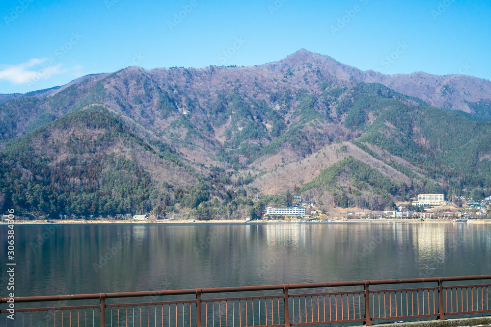 Yamanaka lake with moutain in YAMANASHI, JAPAN