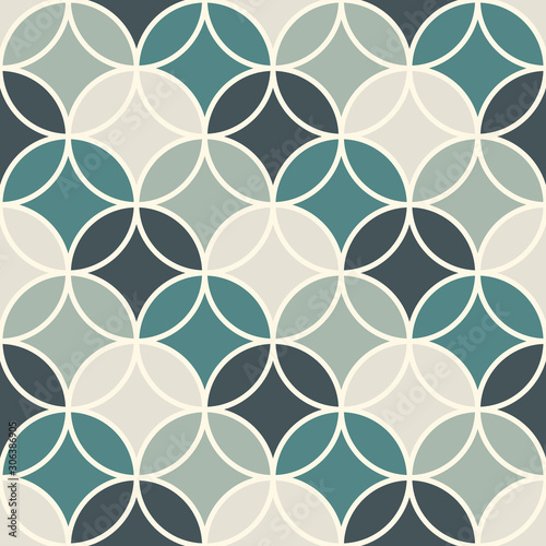 Overlapping circles abstract background. Petals motif. Seamless pattern with classic sacred geometric ornament