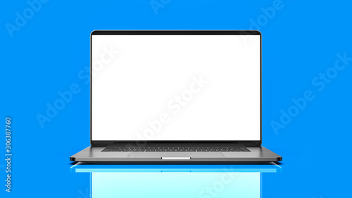 Laptop template isolated on blue background. Template, mockup.	