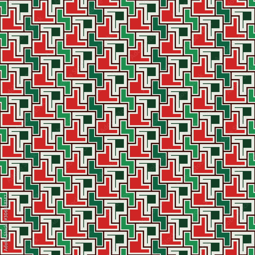 Fototapeta premium Repeated creative puzzle mosaic abstract background. Seamless surface pattern design with simple geometric ornament