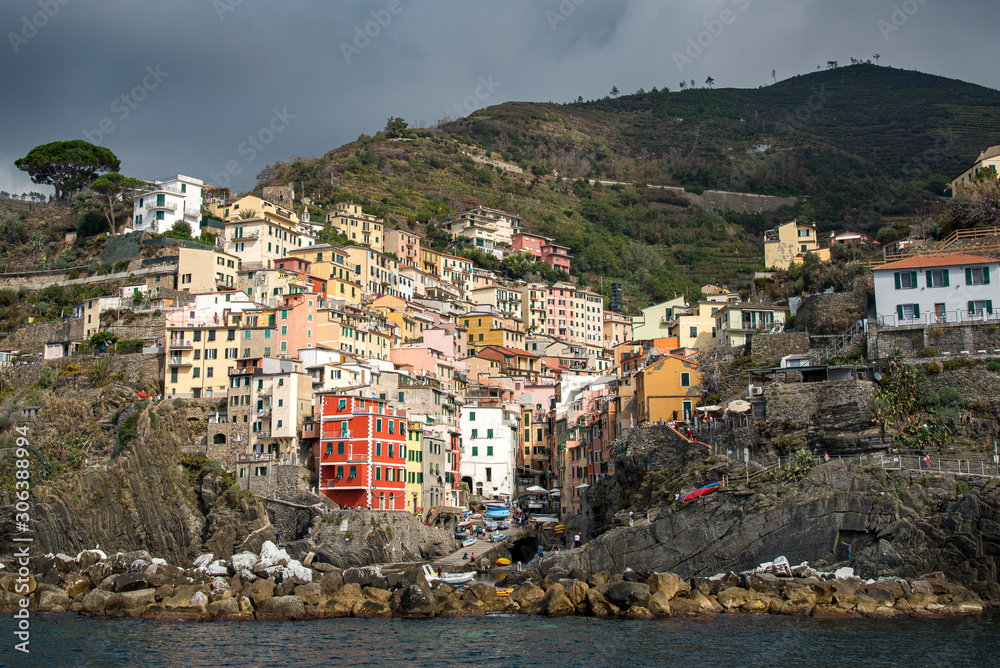 Village of Riomaggiore with colourful houses in Cinque Terre, Liguria, Italy
