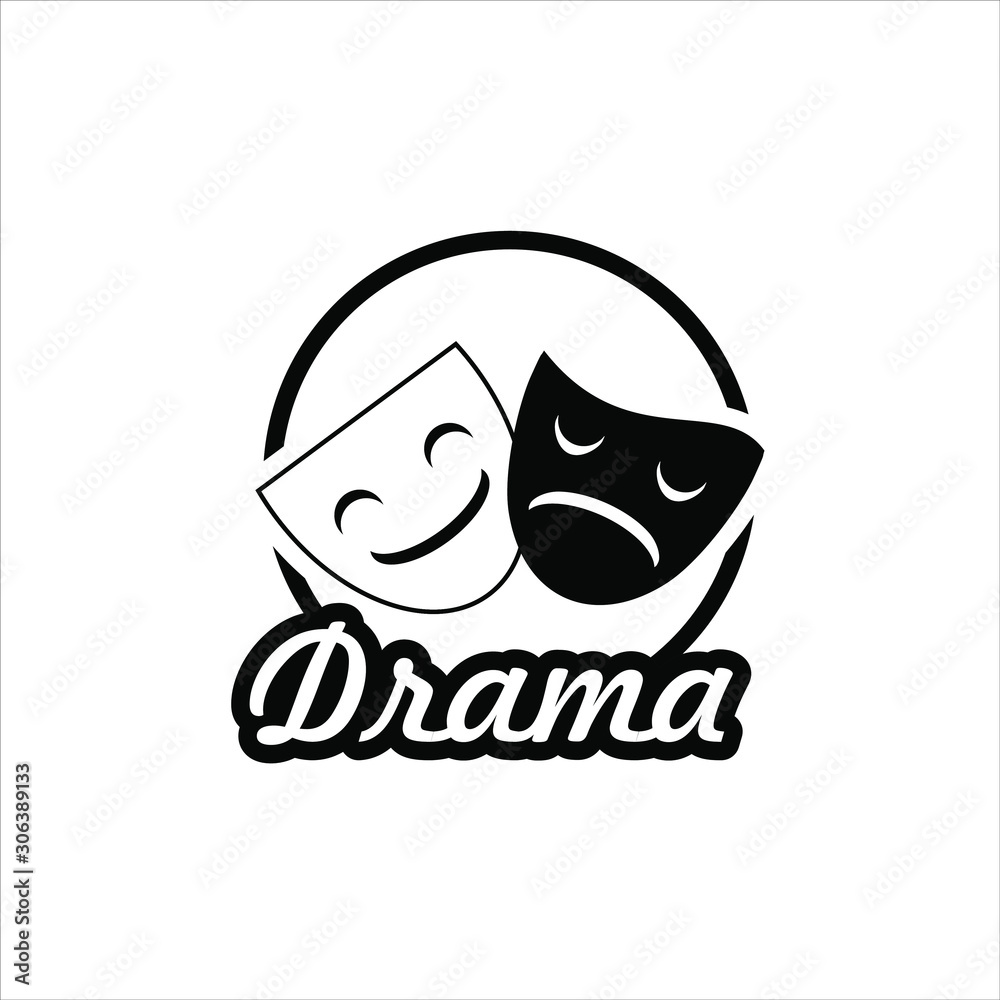 simple black and white emotion mask with sad and happy vector for theatrical or entertainment logo design template simple black and white emotion mask with sad and happy vector for theatrical or entertainment logo design template