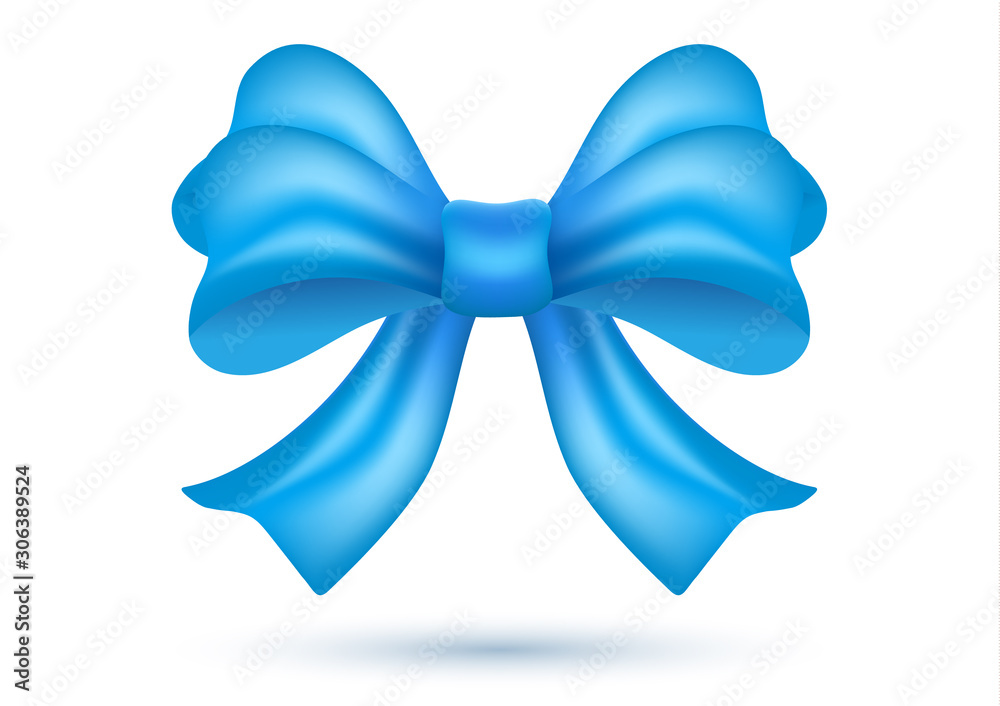 Decorative shiny blue bow with ribbon isolated on a white background. Decoration of holiday gifts and backgrounds. Vector Decorative shiny blue bow with ribbon isolated on a white background. Decoration of holiday gifts and backgrounds. Vector