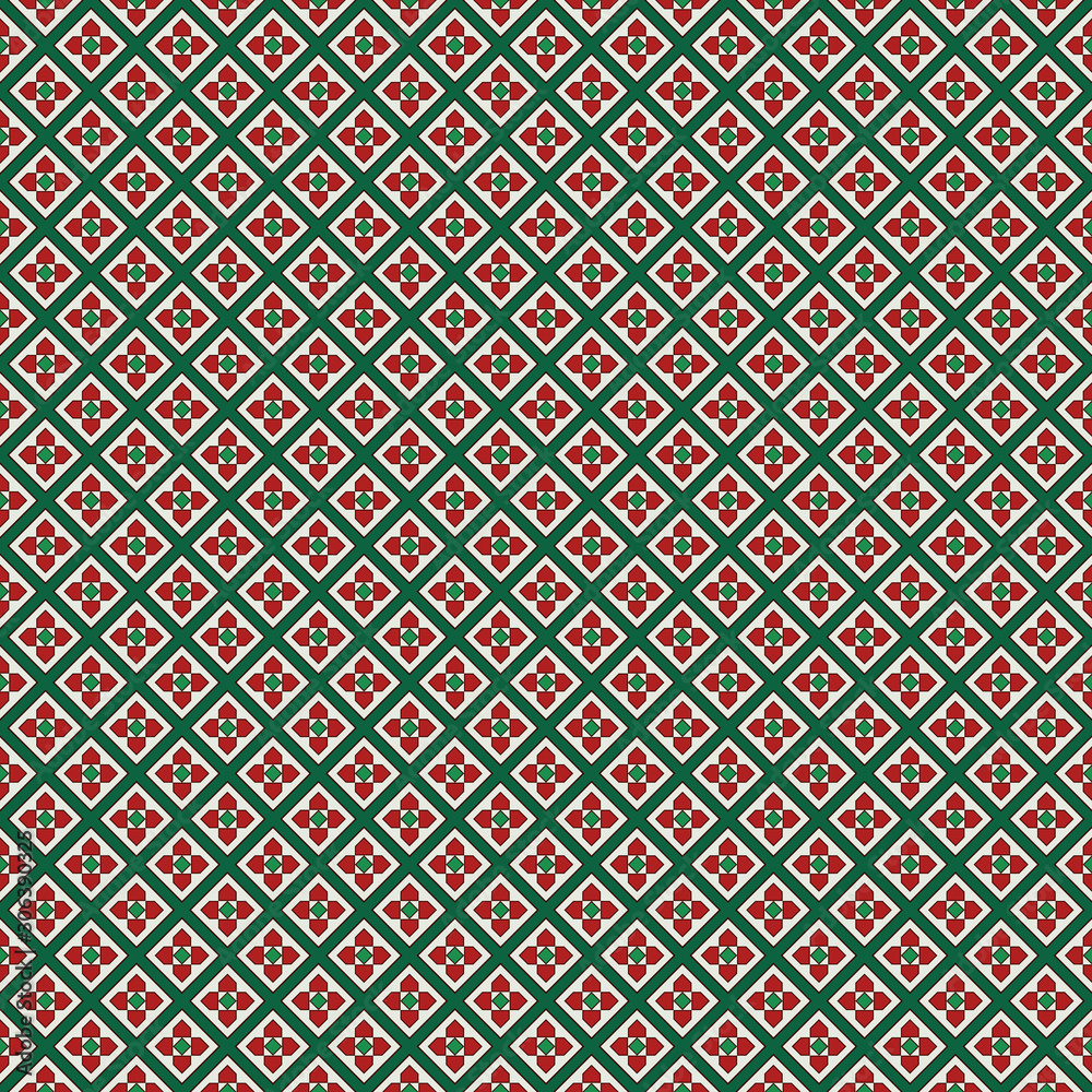 Seamless pattern with floral motif. Minimalist geometric print with flowers. Checked abstract background.