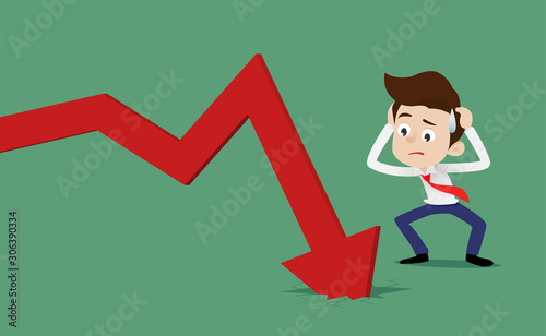 Businessman is stressed about the falling graph line