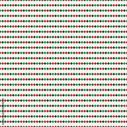 Seamless pattern in Christmas traditional colors with repeated squares. Horizontal lines background. Mosaic wallpaper.